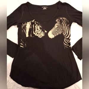 DKNY Tiger/ Zebra Long Sleeve VNeck Tee
